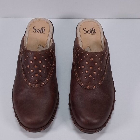 Sofft Mule Clogs Womens 9.5 M Brown Studded Leather Slip On Heel Boho 1009575 - Picture 7 of 14